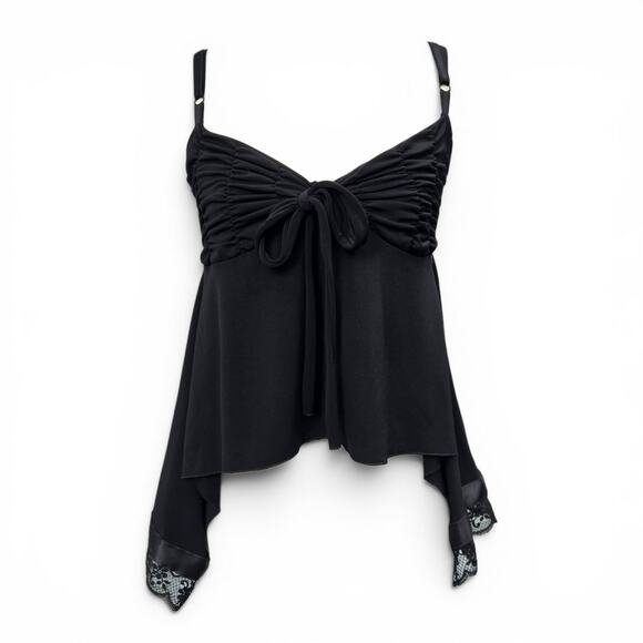Other Tops - Y2k Euro Asymmetrical Cami Top Black Lacey - Small